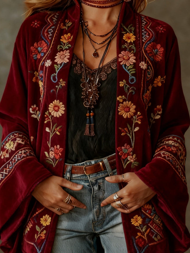 Eudocia - Boho Embroidered Kimono Cardigan