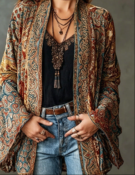 Eudocia - Boho Embroidered Kimono Cardigan