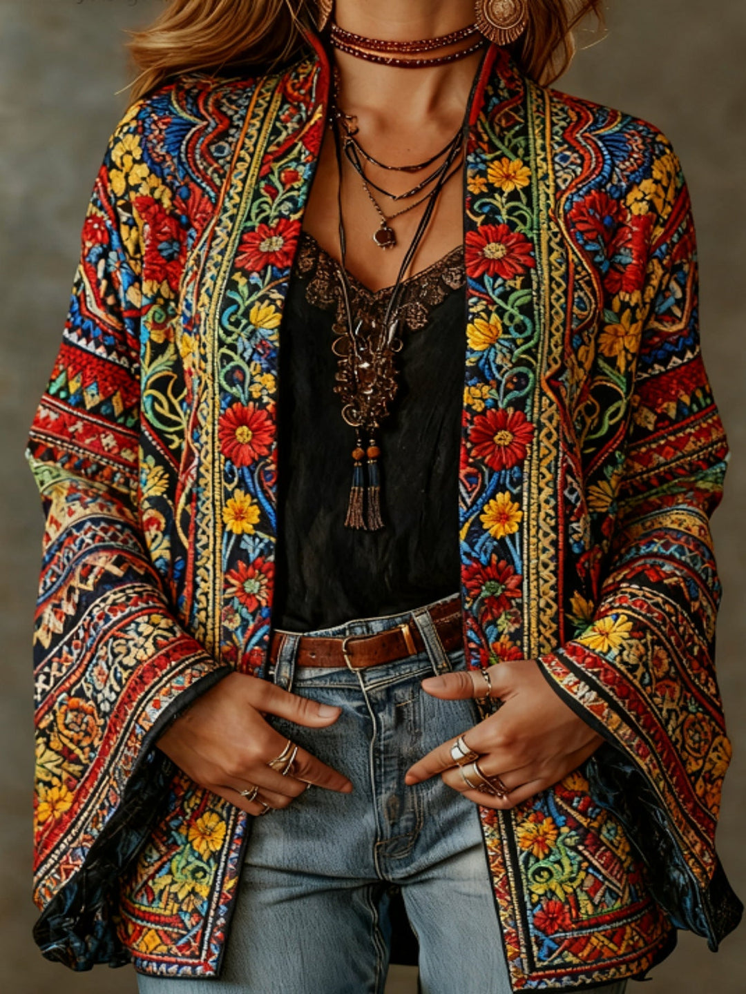 Eudocia - Boho Embroidered Kimono Cardigan