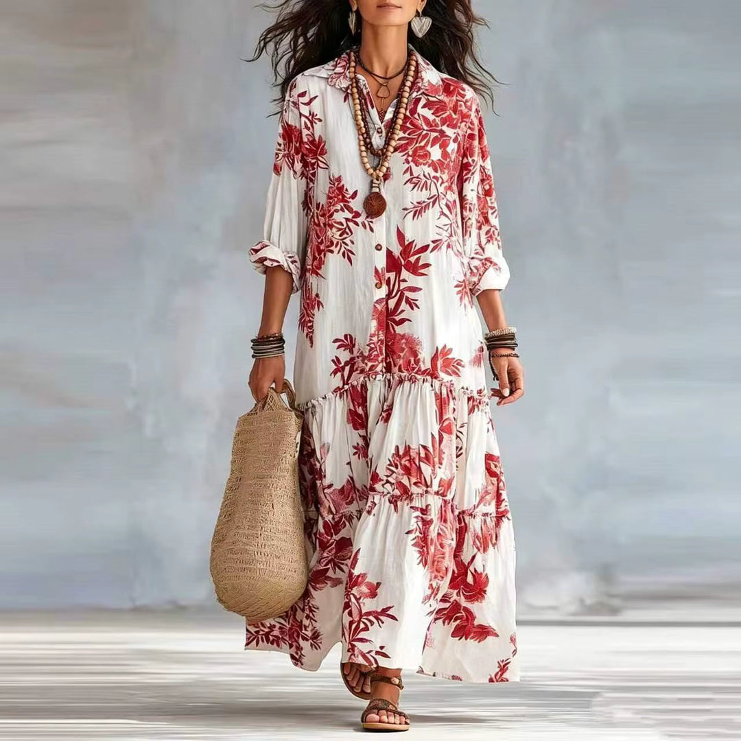 Thealise - Lightweight Button-Front Floral Maxi Dress
