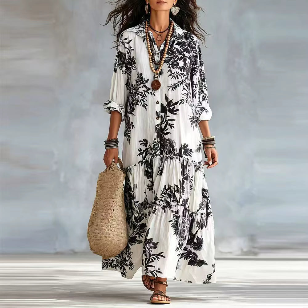 Thealise - Lightweight Button-Front Floral Maxi Dress
