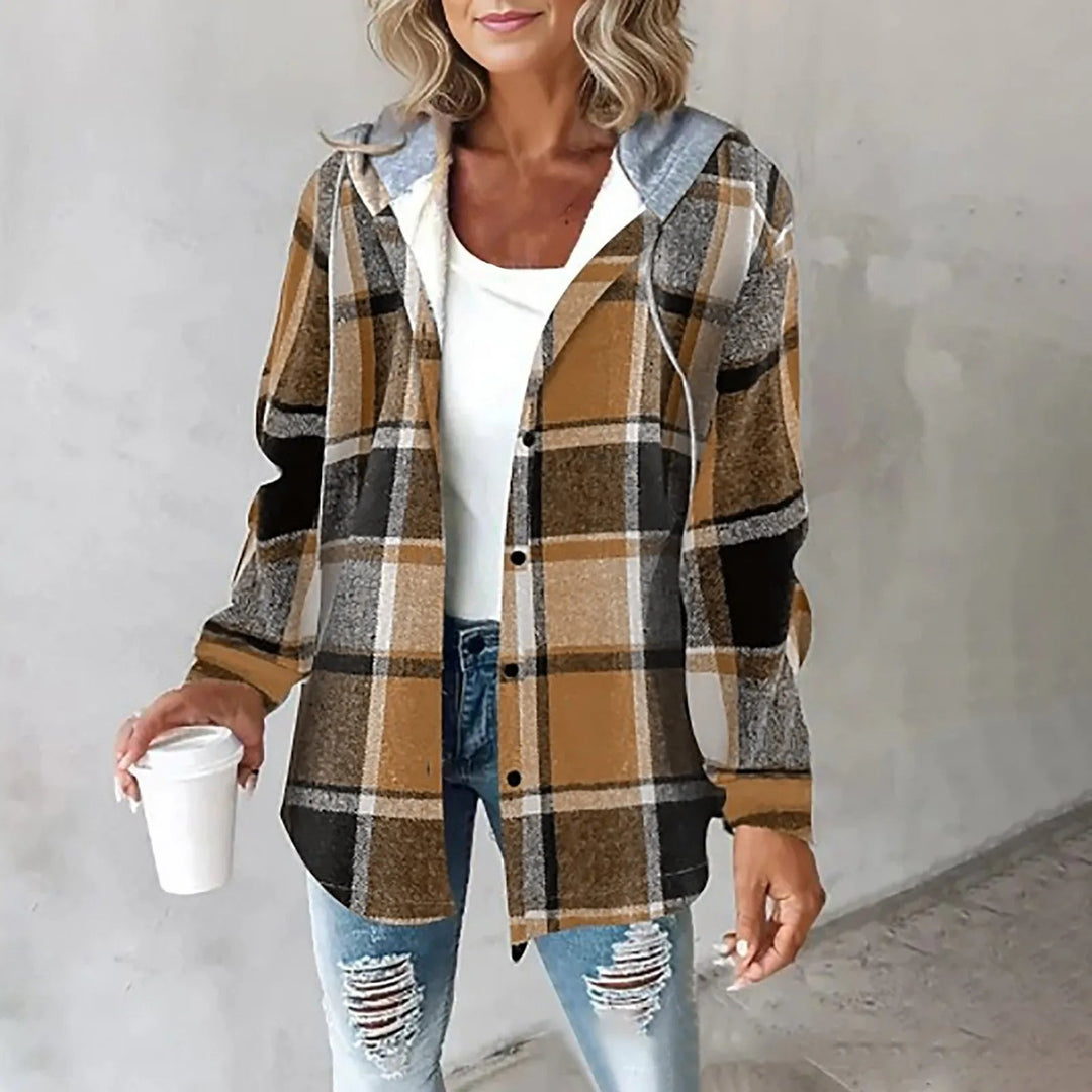 Marla - Plaid Layered Hooded Shirt Jacket