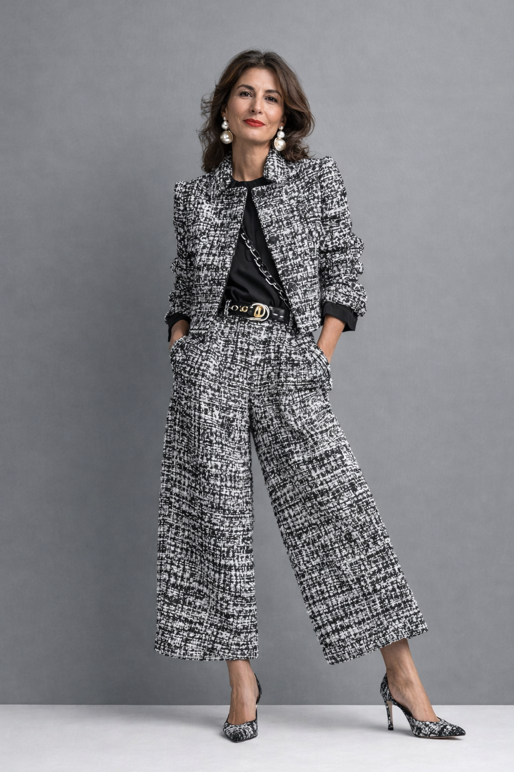 Rosavina - Elegant Tweed Trouser Two Piece Set