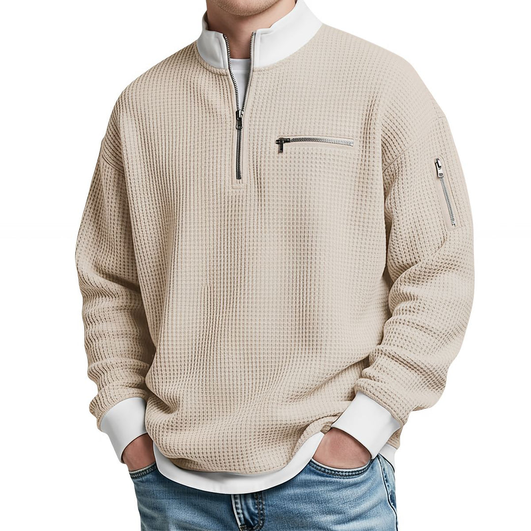 Brice - Textured Waffle Knit Quarter-Zip Sweater
