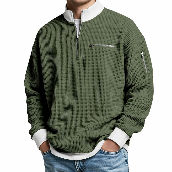Brice - Textured Waffle Knit Quarter-Zip Sweater