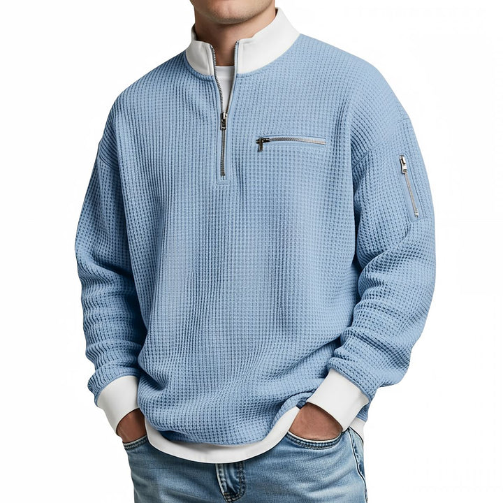 Brice - Textured Waffle Knit Quarter-Zip Sweater