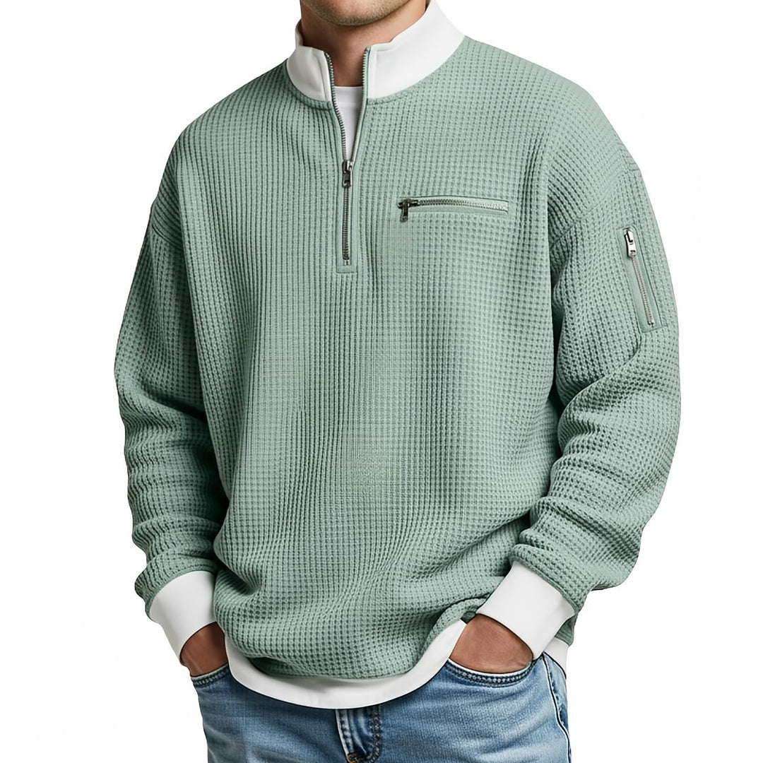 Brice - Textured Waffle Knit Quarter-Zip Sweater