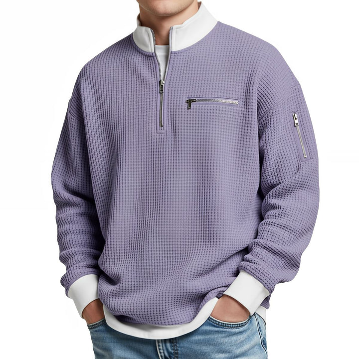 Brice - Textured Waffle Knit Quarter-Zip Sweater