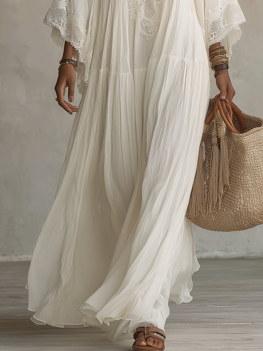 Aerinne - Airy Pleated Maxi Dress