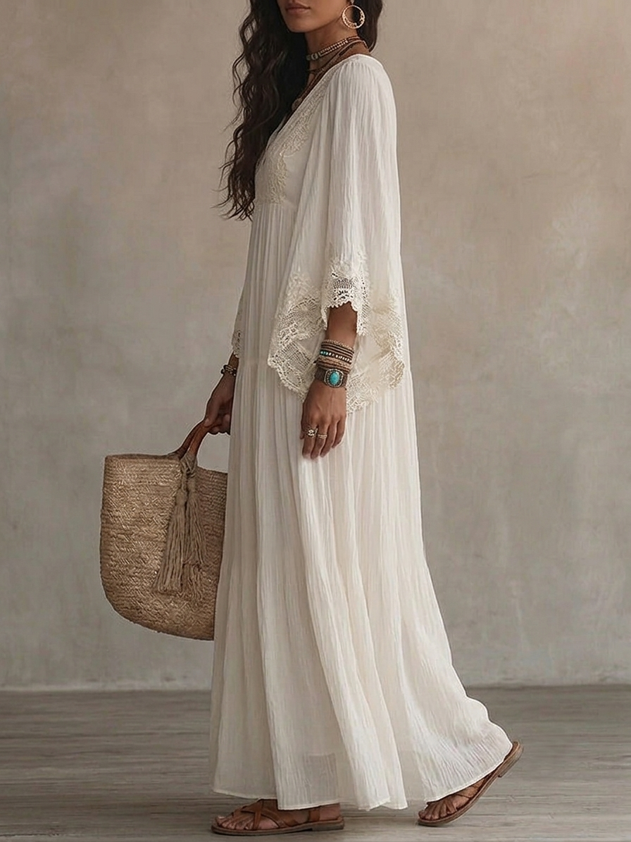 Aerinne - Airy Pleated Maxi Dress