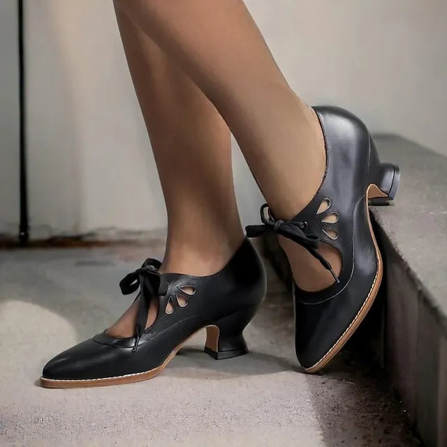 Veralyn - Vintage Lace Up Kitten Heels