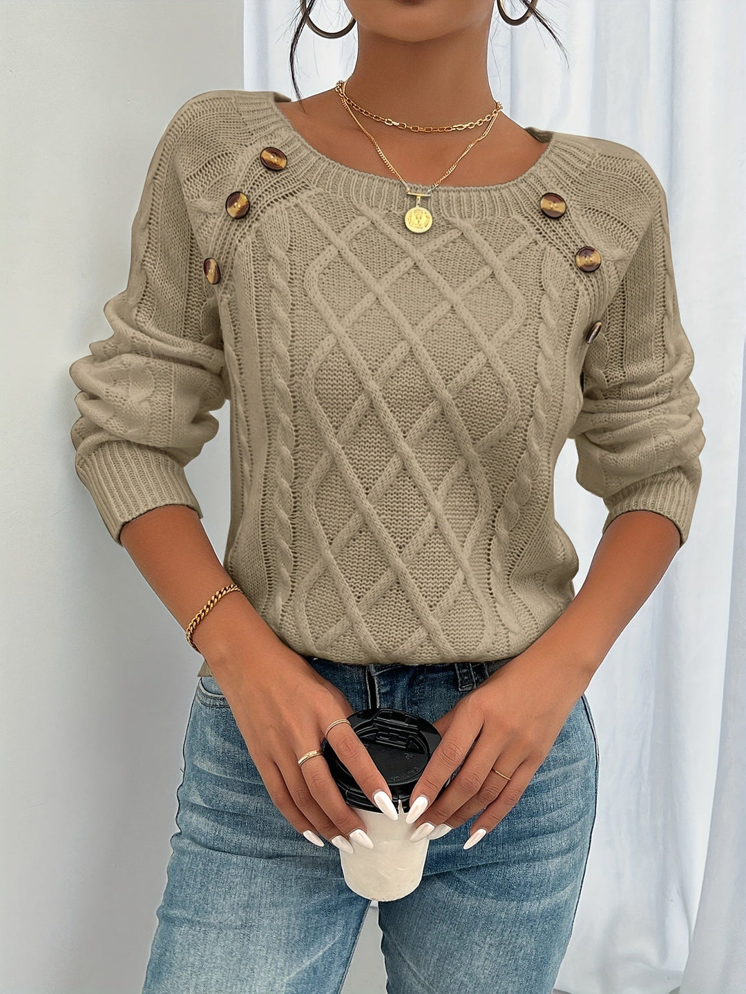 Rosabelle - Textured Buttoned Jumper