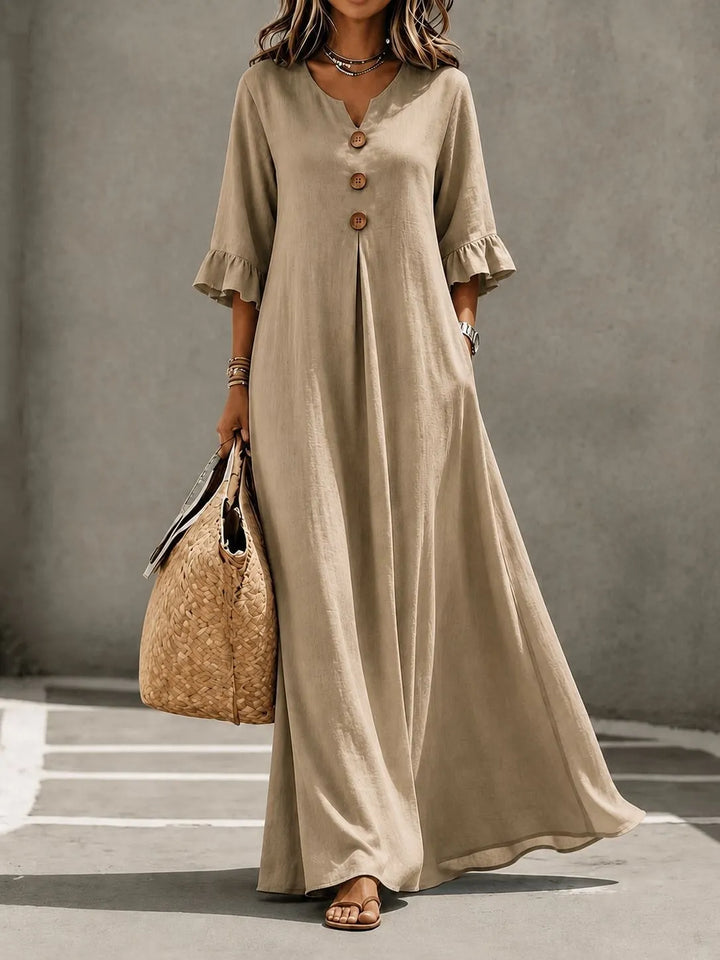 Vesperelle - Soft-Touch Printed V-Neck Maxi Dress