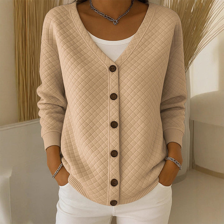 Delavie - Quilted Knit Button Cardigan