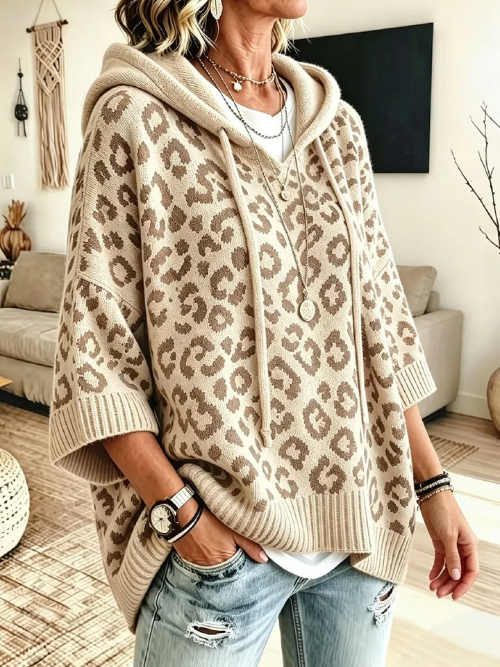 Jocasta - Oversized Leopard Knit Hoodie