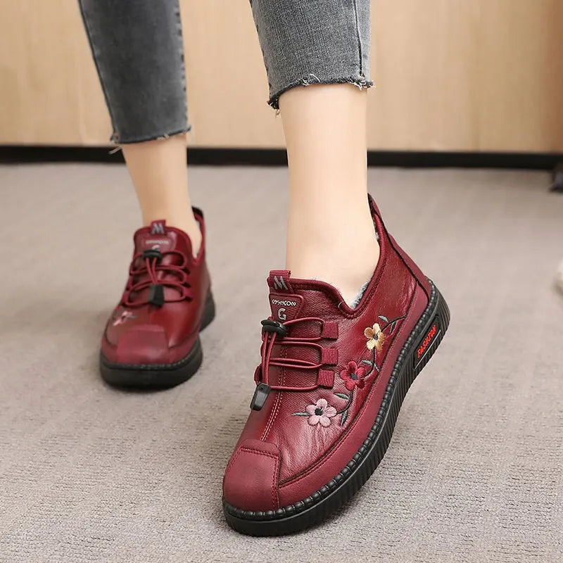 Verisse - Floral Embroidered Comfort Ankle Shoes