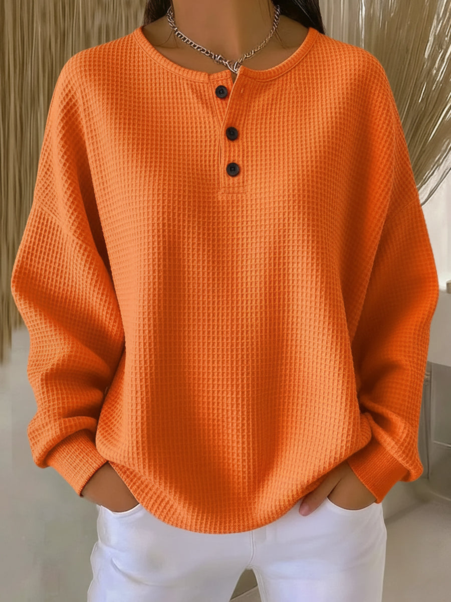 Carabelle - Textured Henley Sweatshirt