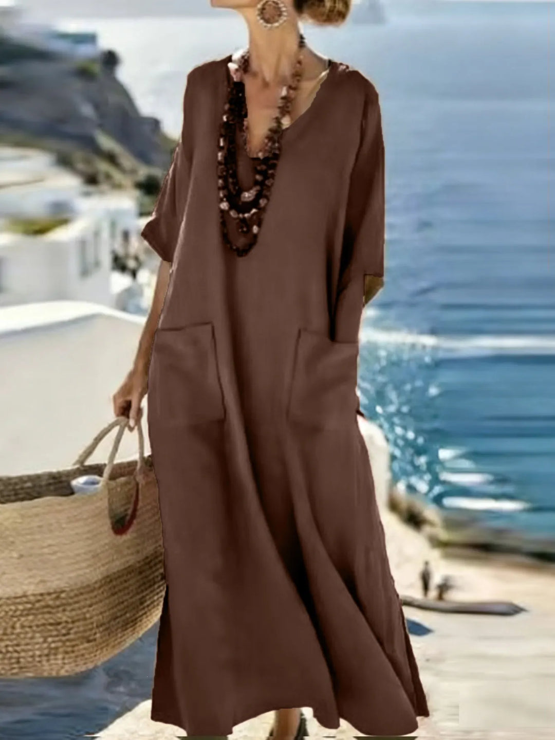 Serenelle - Soft-Touch Printed V-Neck Maxi Dress