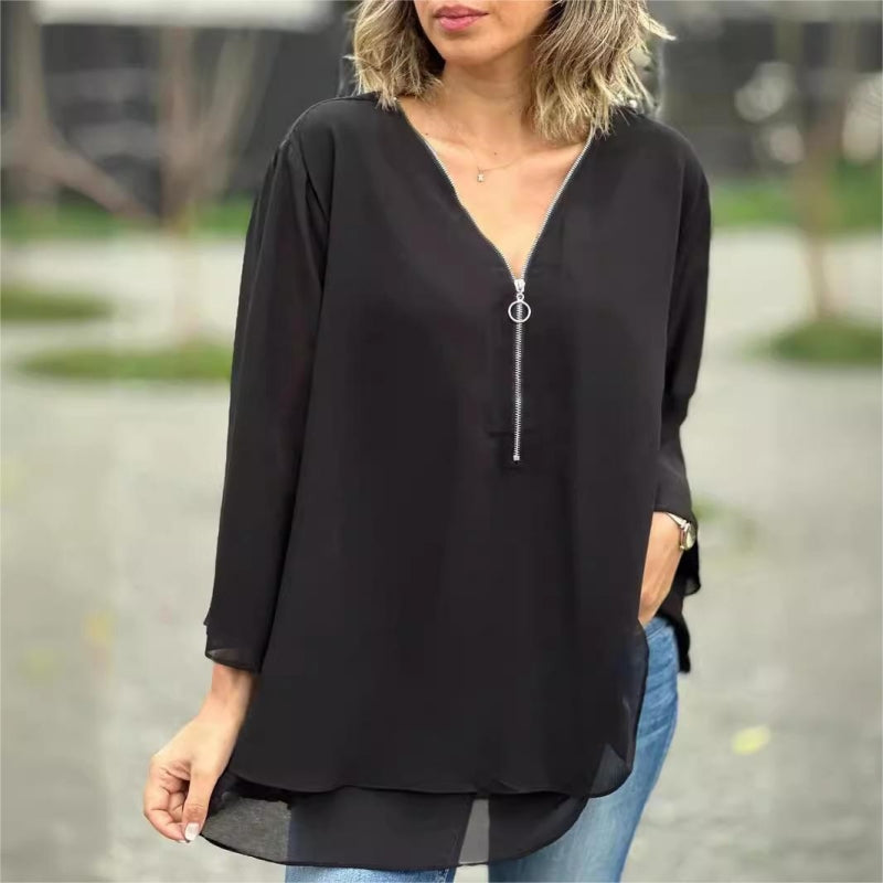 Brinavelle - Flowy Chiffon Tunic Blouse