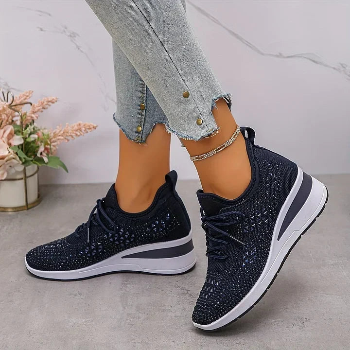 Lilia - Rhinestone-Embellished Wedge Trainers