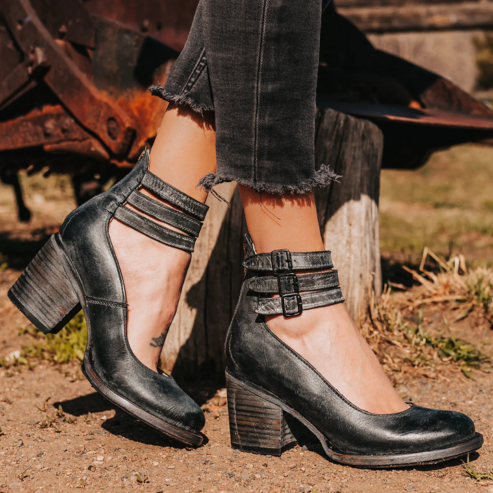 Philomena - Vintage Leather Ankle Strap Heels
