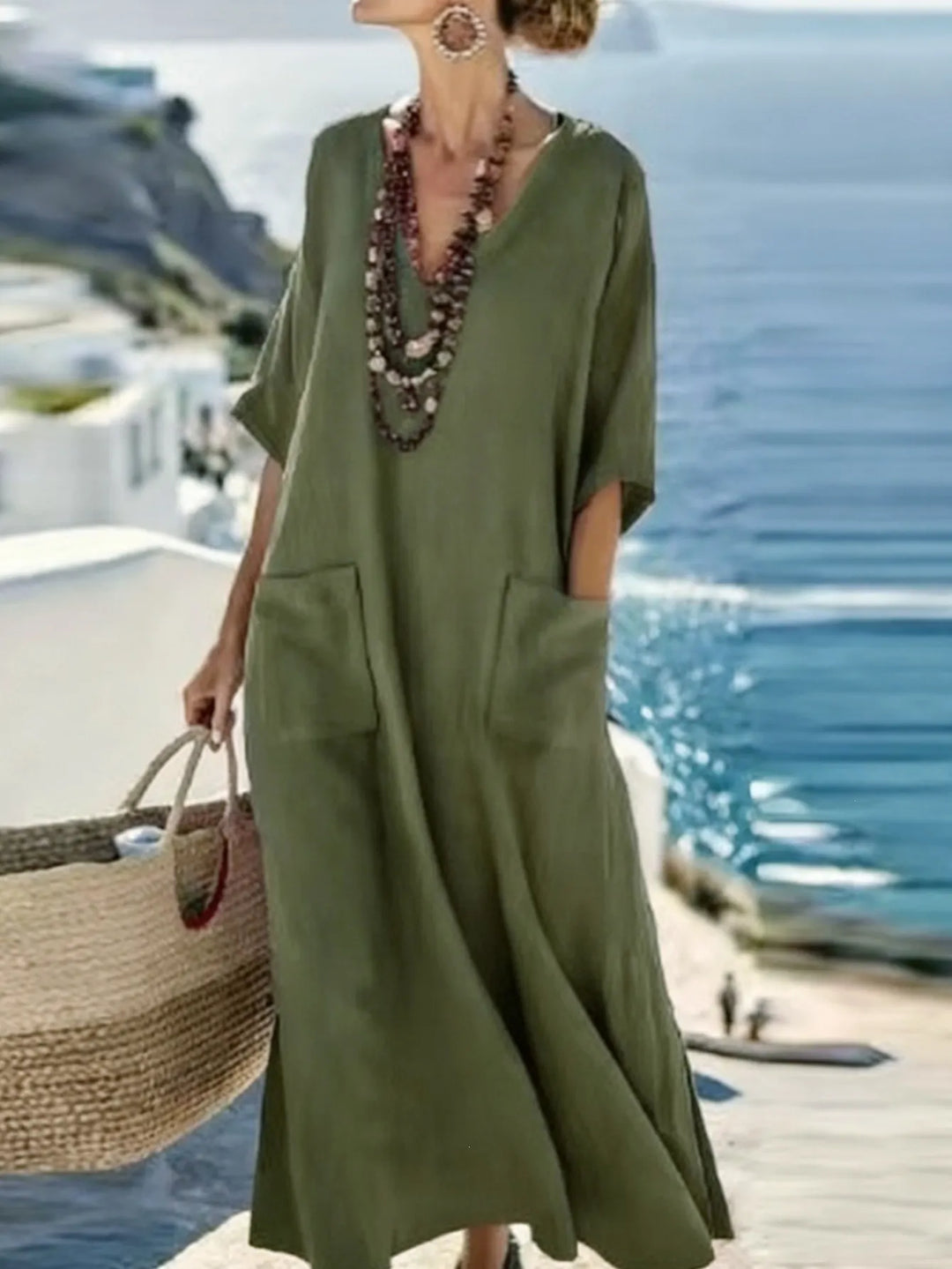 Serenelle - Soft-Touch Printed V-Neck Maxi Dress