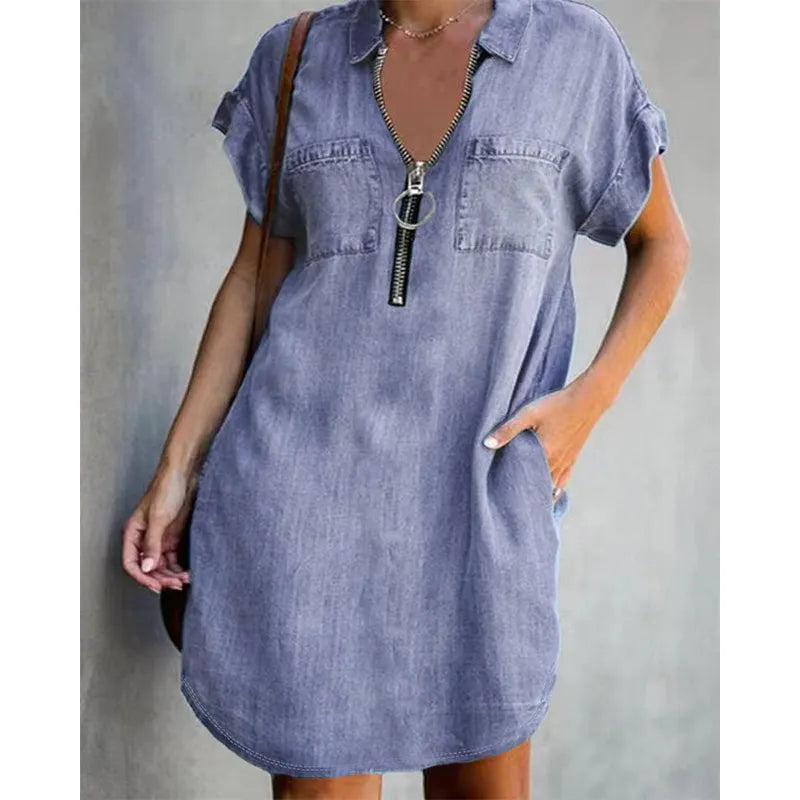 Genevalle - Casual Chambray Pocket Dress