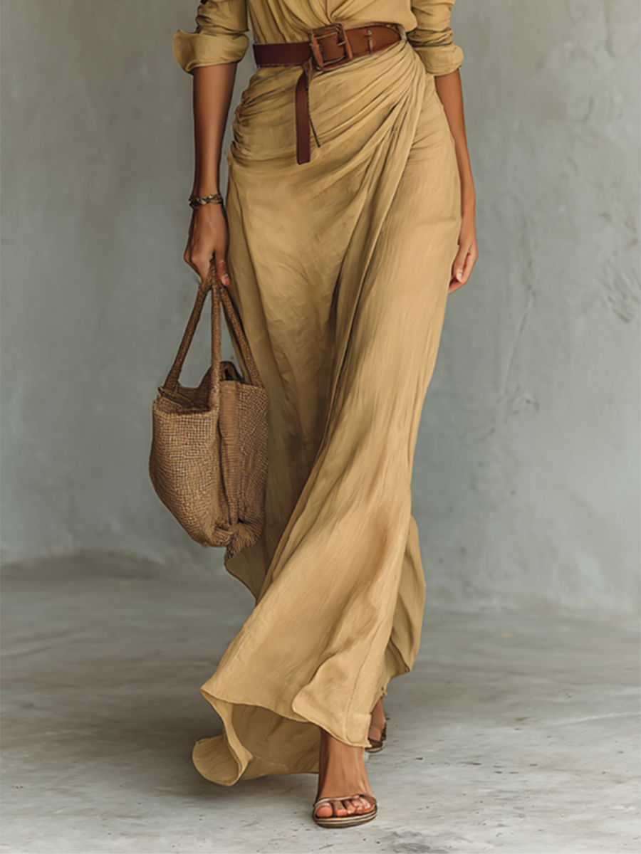 Calantha - Soft-Touch Belted Maxi Shirt Dress