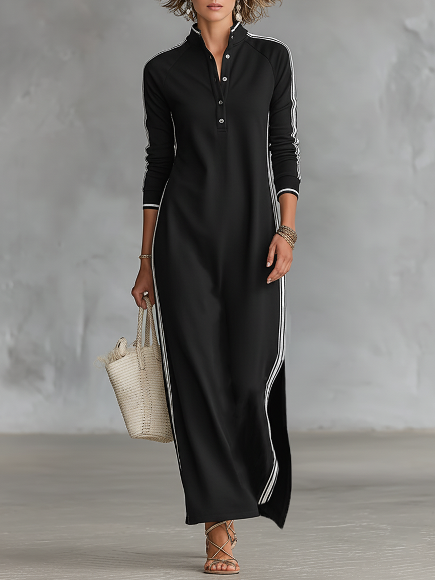 Aida - Sporty Stripe Long Sleeve Maxi Dress