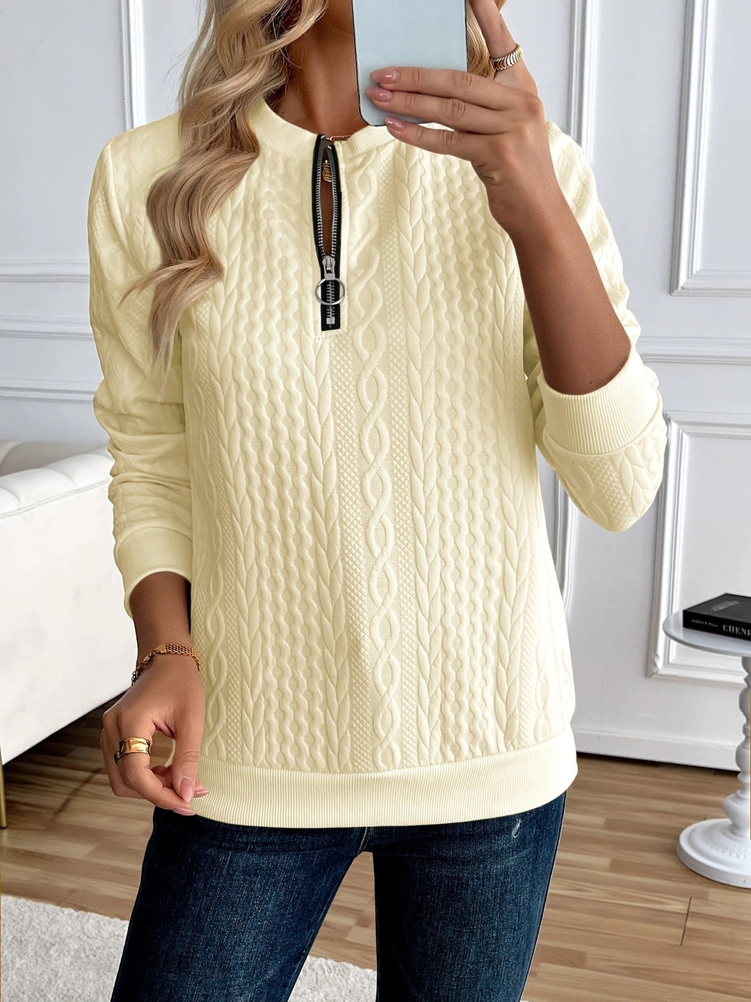 Darla - Textured Zip Sweater