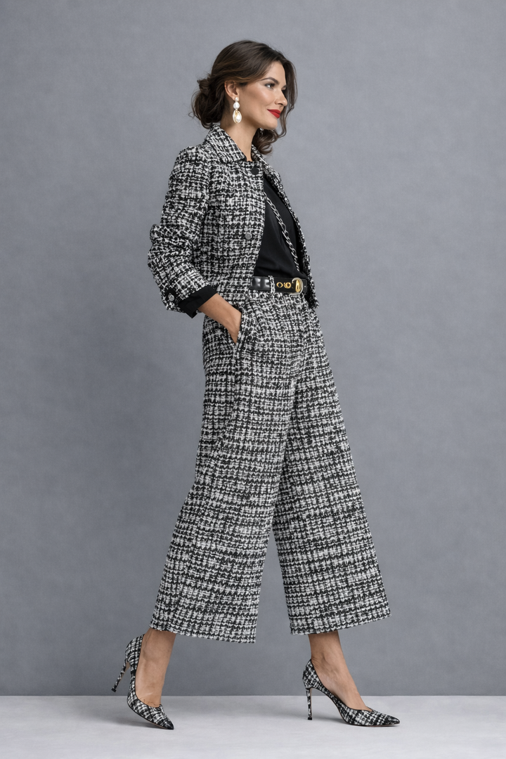 Rosavina - Elegant Tweed Trouser Two Piece Set