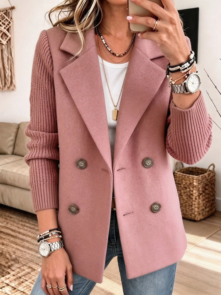 Adalene - Knit Sleeve Double Breasted Blazer