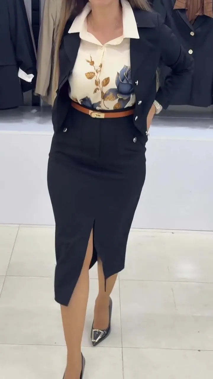 Xavina - Tailored Blazer Skirt Two Piece Set