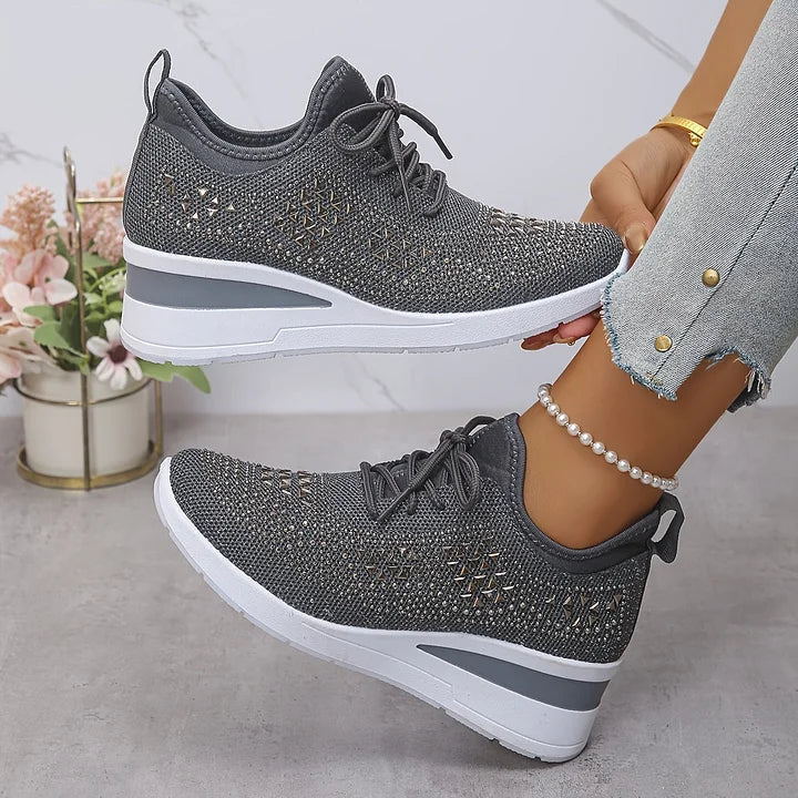 Lilia - Rhinestone-Embellished Wedge Trainers