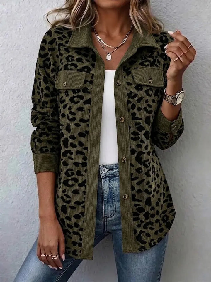 Miressia - Button Front Animal Print Cardigan