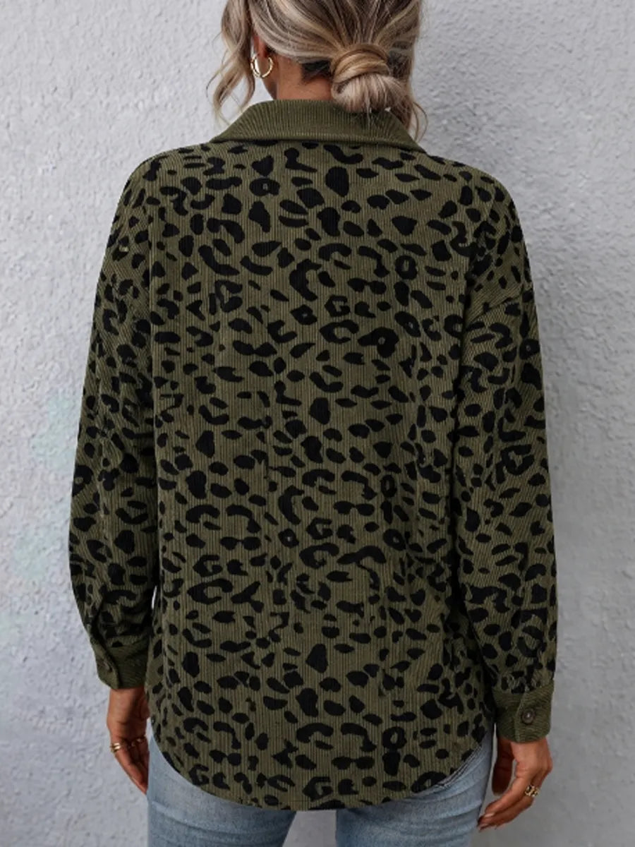 Miressia - Button Front Animal Print Cardigan