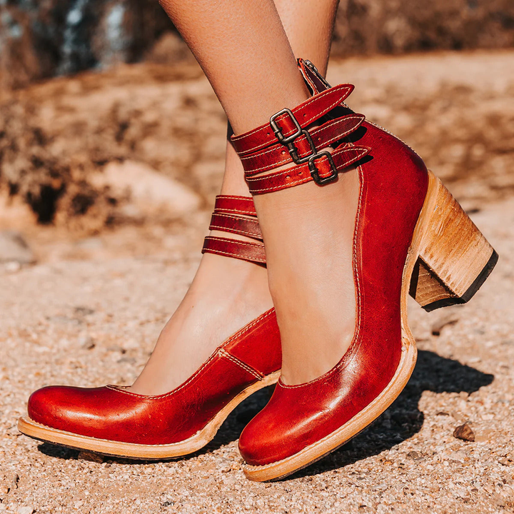 Philomena - Vintage Leather Ankle Strap Heels