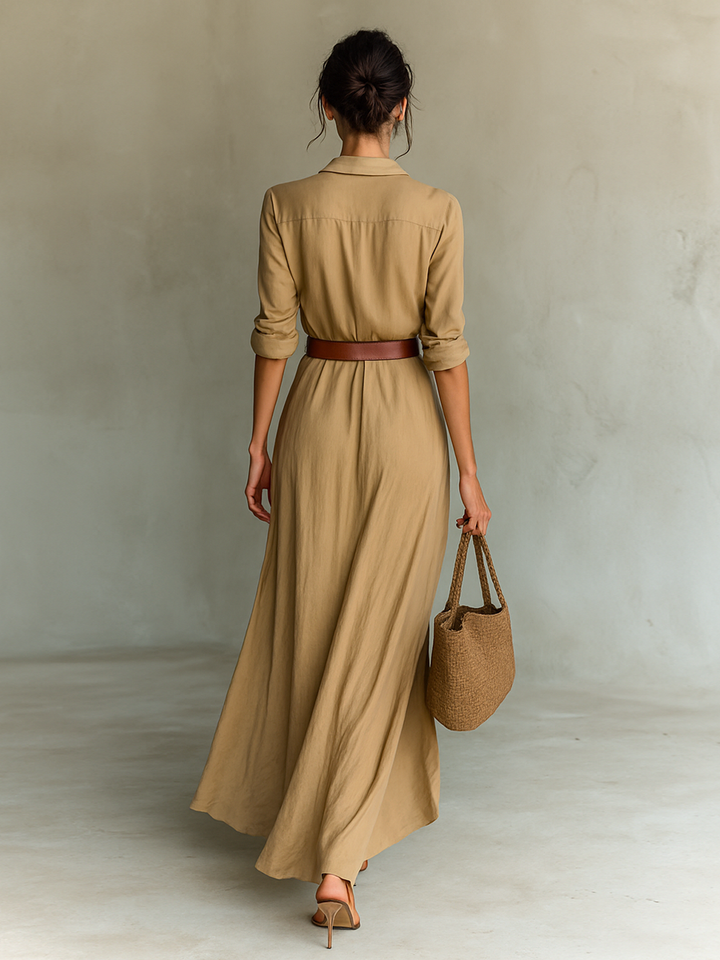 Calantha - Soft-Touch Belted Maxi Shirt Dress