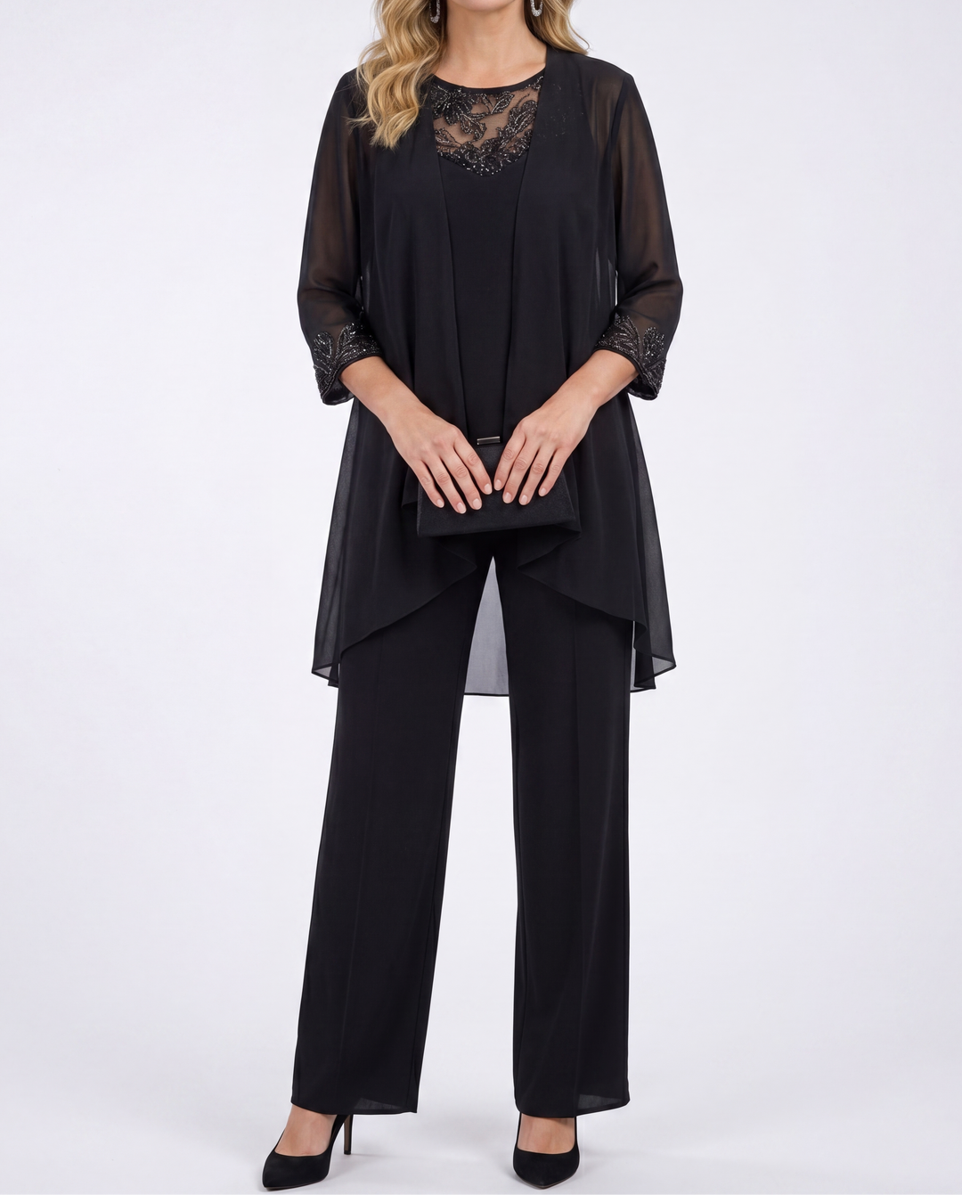 Aeliana - Elegant Three-Piece Jacket & Wide-Leg Trouser Set