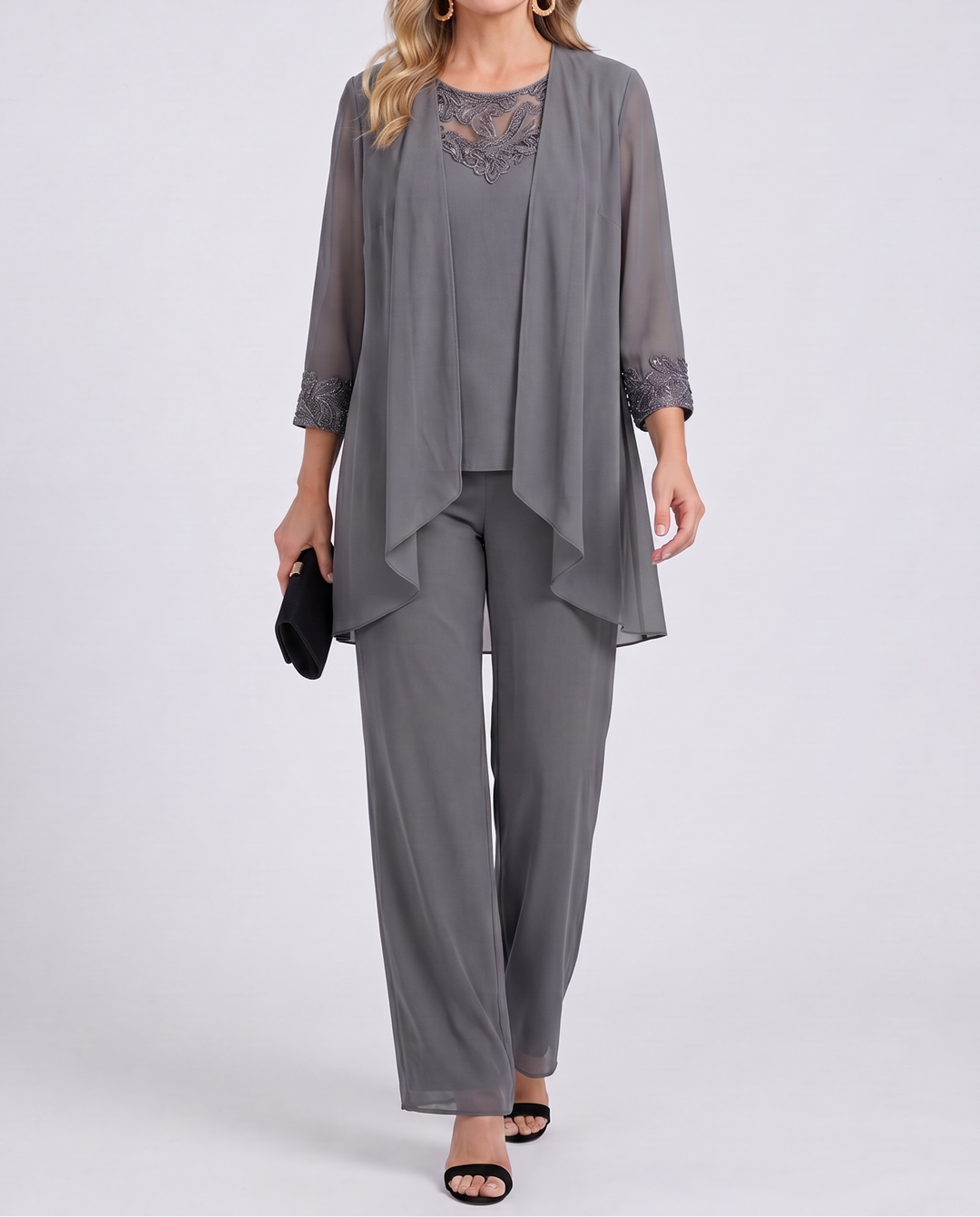 Aeliana - Elegant Three-Piece Jacket & Wide-Leg Trouser Set