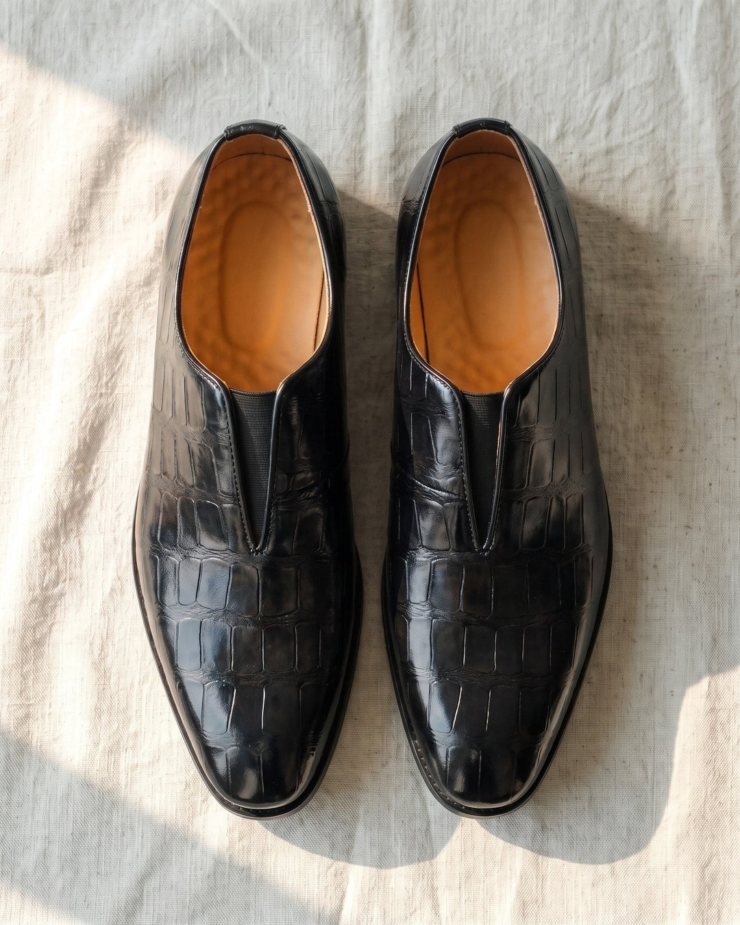 Denton - Burnished Croc-Effect Slip-On Loafers