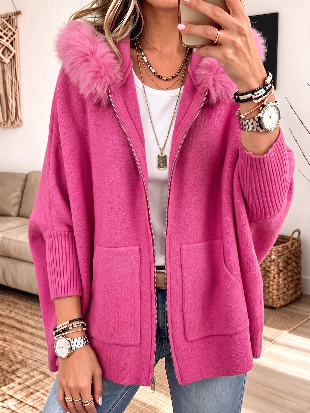 Veronelle - Soft-Touch Hooded Zip-Up Cardigan