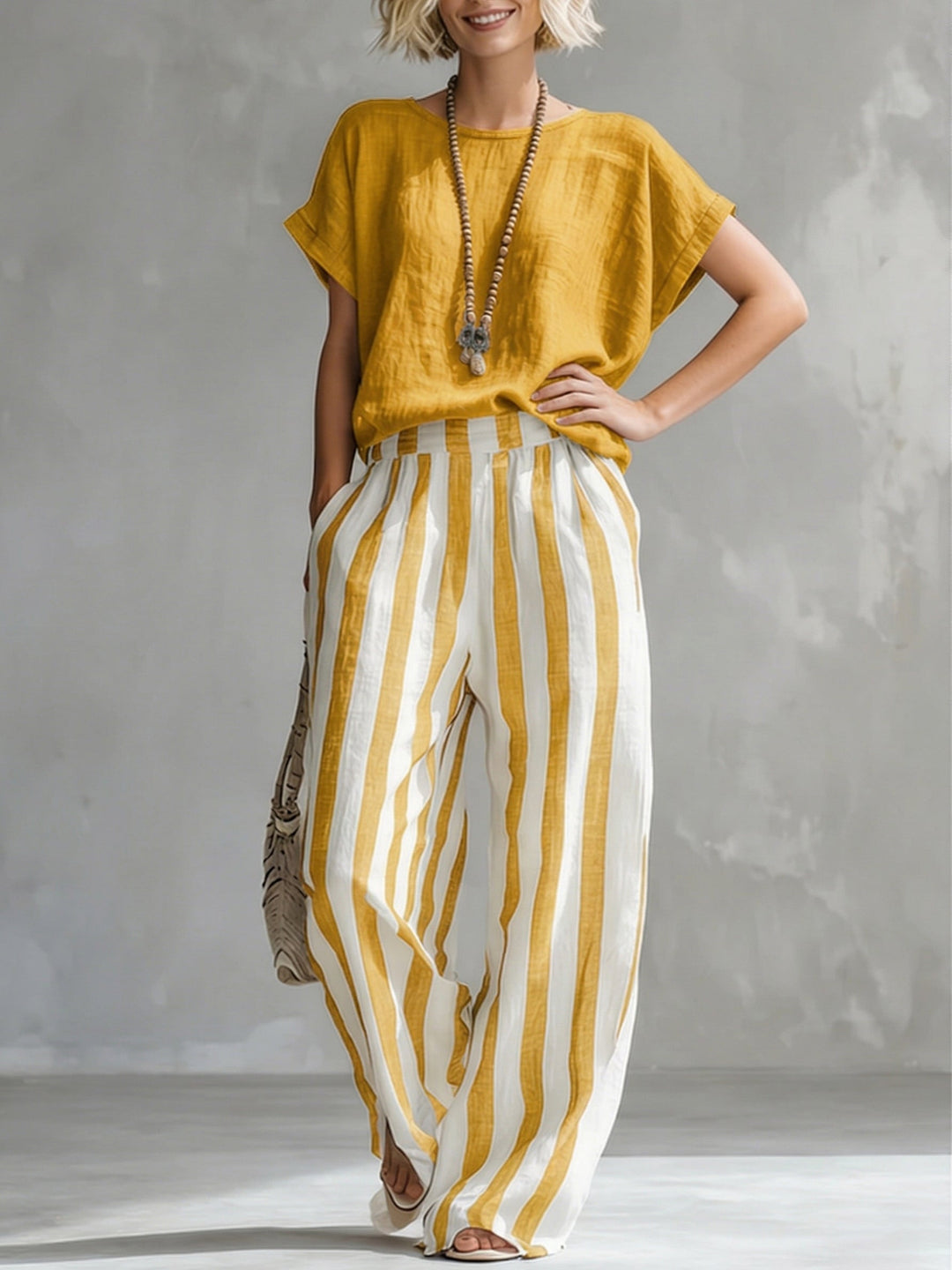 Eulalie - Textured Shirt & Shorts Set