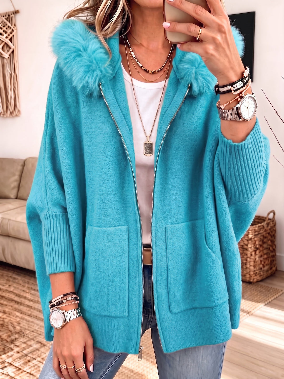 Veronelle - Soft-Touch Hooded Zip-Up Cardigan