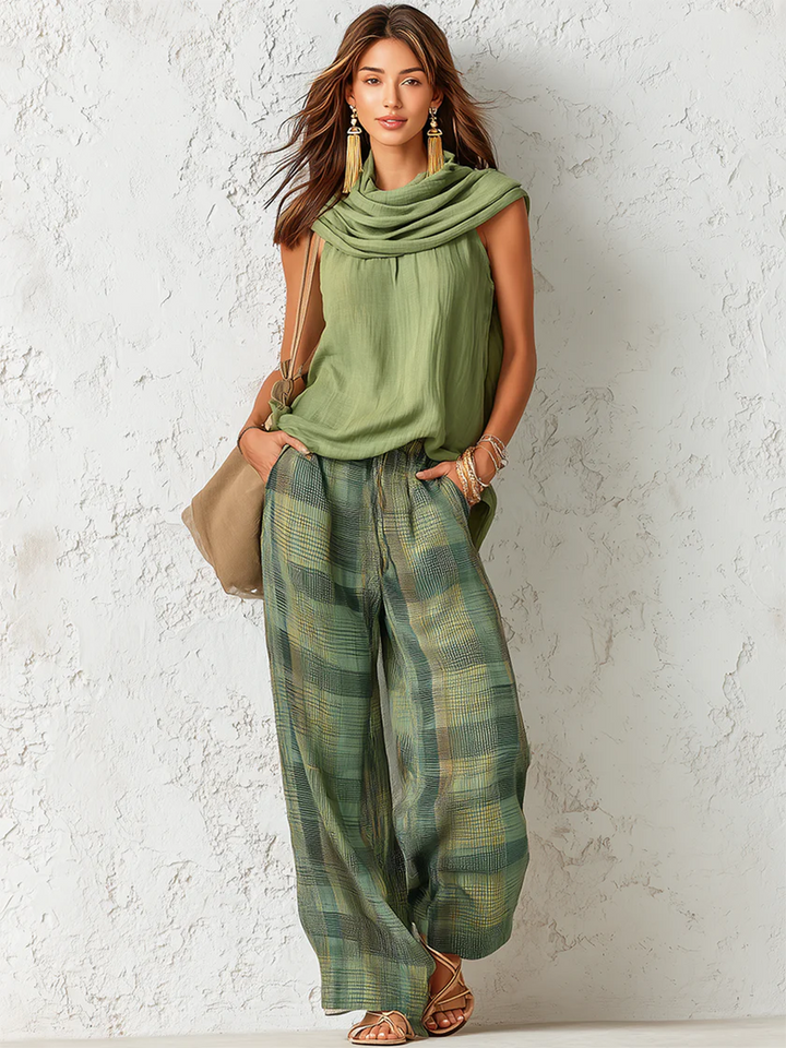 Calienna - Lightweight Blouse & Wide-Leg Trousers Set