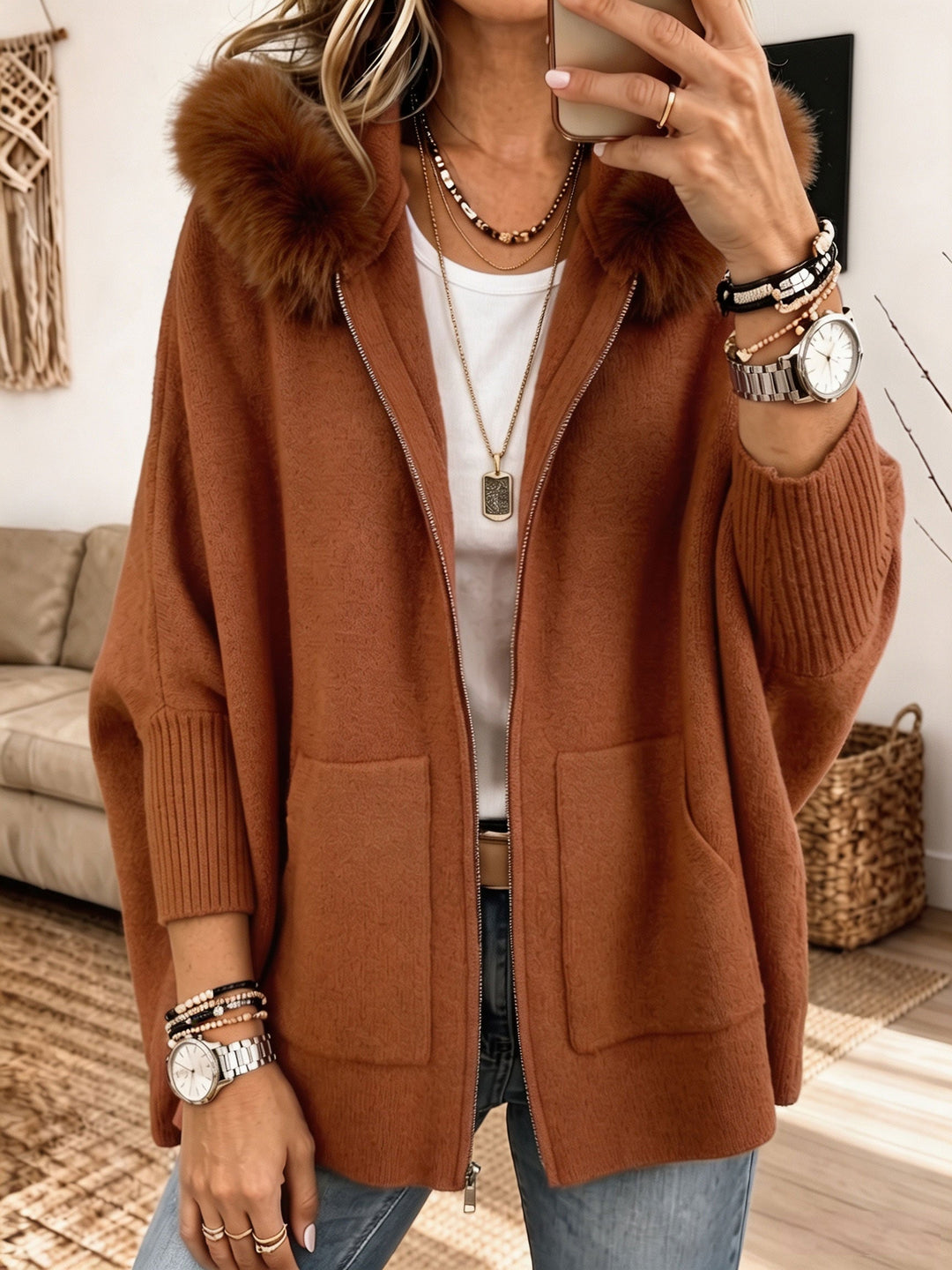 Veronelle - Soft-Touch Hooded Zip-Up Cardigan