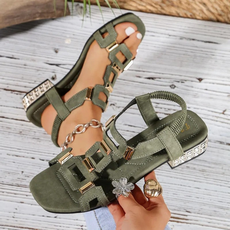 Marcella - Crystal-Embellished Block-Heel Slingback Sandals