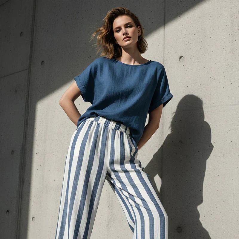 Eulalie - Textured Shirt & Shorts Set