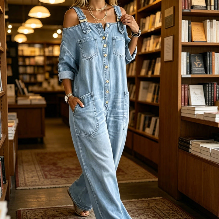 Neralyn - Washed Denim Pocket Jumpsuit