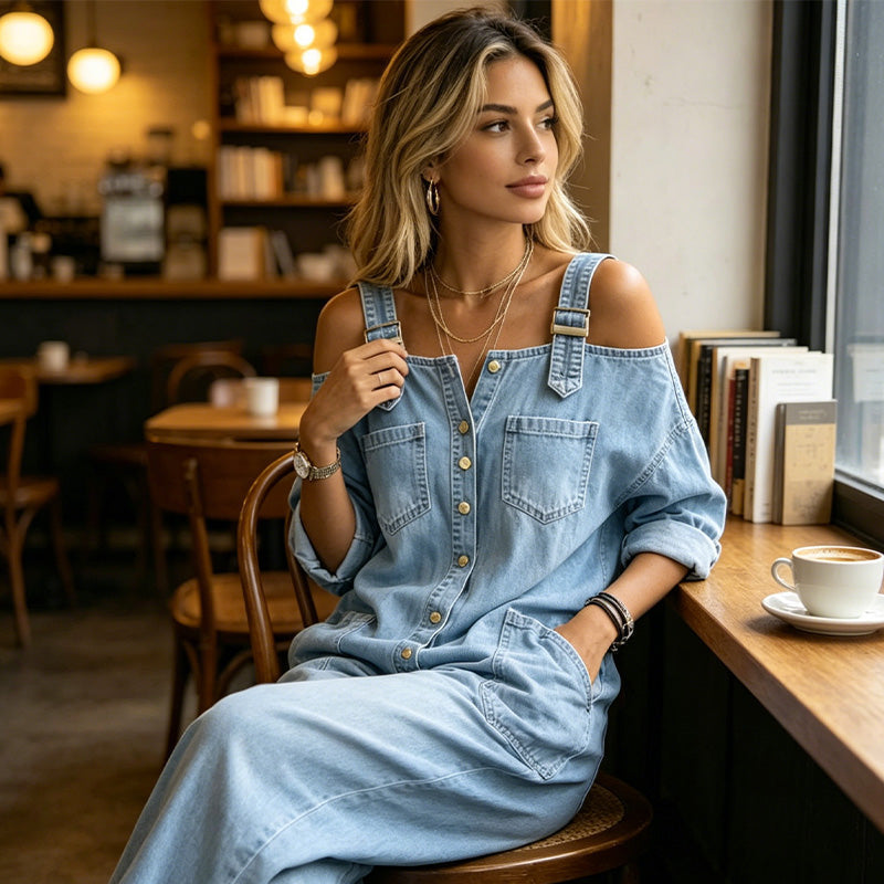 Neralyn - Washed Denim Pocket Jumpsuit